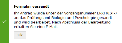 Abbildung 9: Bestätigung und Vorgangsnummer