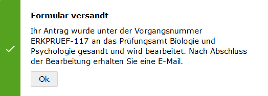 Abbildung 9: Bestätigung und Vorgangsnummer